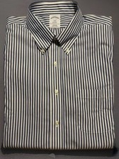 XL NWT Brooks Brothers Regent Cotton DRESS SHIRT size 17 -33 White Navy Stripe