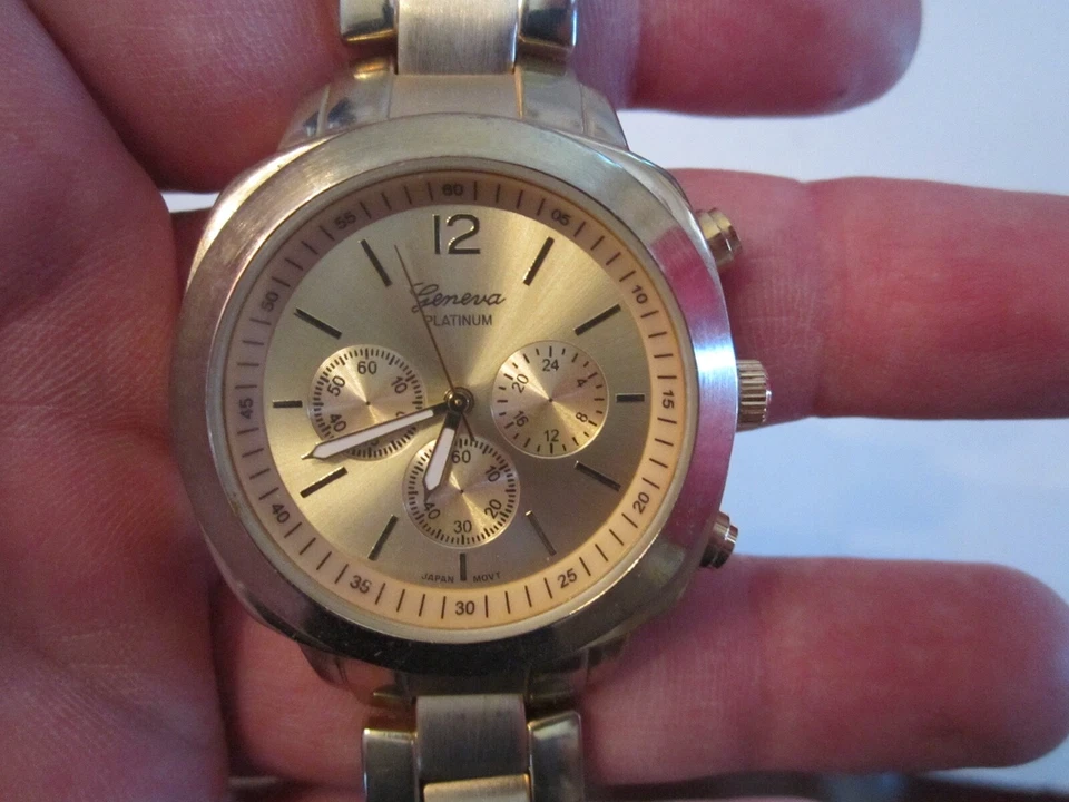 GENEVA PLATINUM WATCH WITH 3 DIALS - QUARTZ - GOLD TONE - HEAVY - SC-6 - image 2 of 4