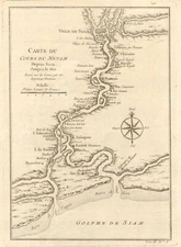 'Cours du Menam…' Chao Phraya river. Thailand Ayutthaya Bangkok. BELLIN 1751 map