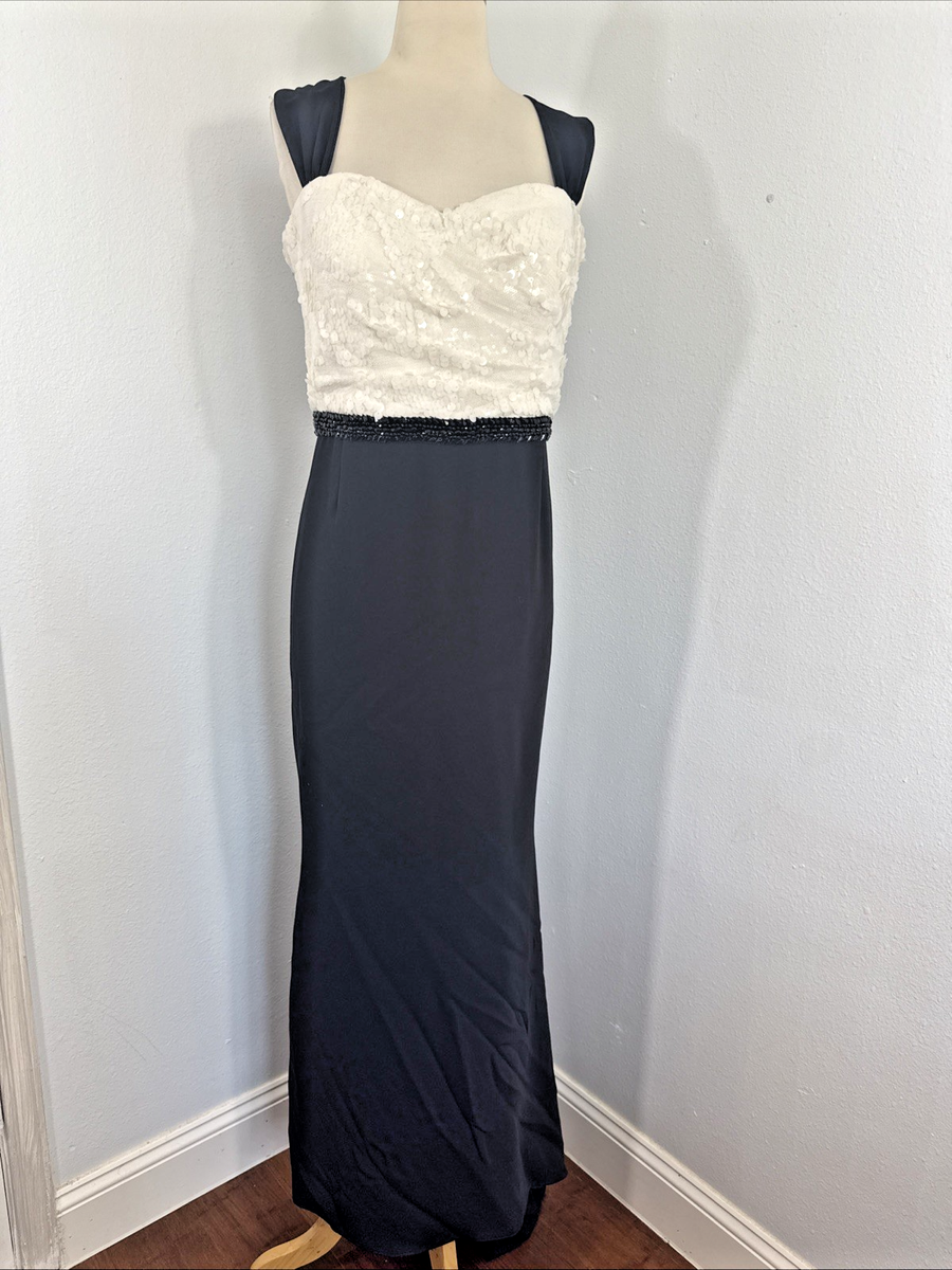 Pamella Roland Maxi Dress Womens 12 Two Tone Sequin Trail Formal Gown | eBay