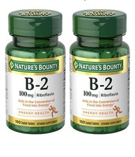 2 bottles of Nature's Bounty Vitamin B-2 100 mg riboflavin Tablets 100.