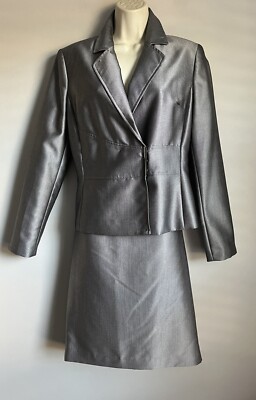 New Calvin Klein Women s Gray Metallic 2 Piece Executive Career Blazer/ Skirt 10