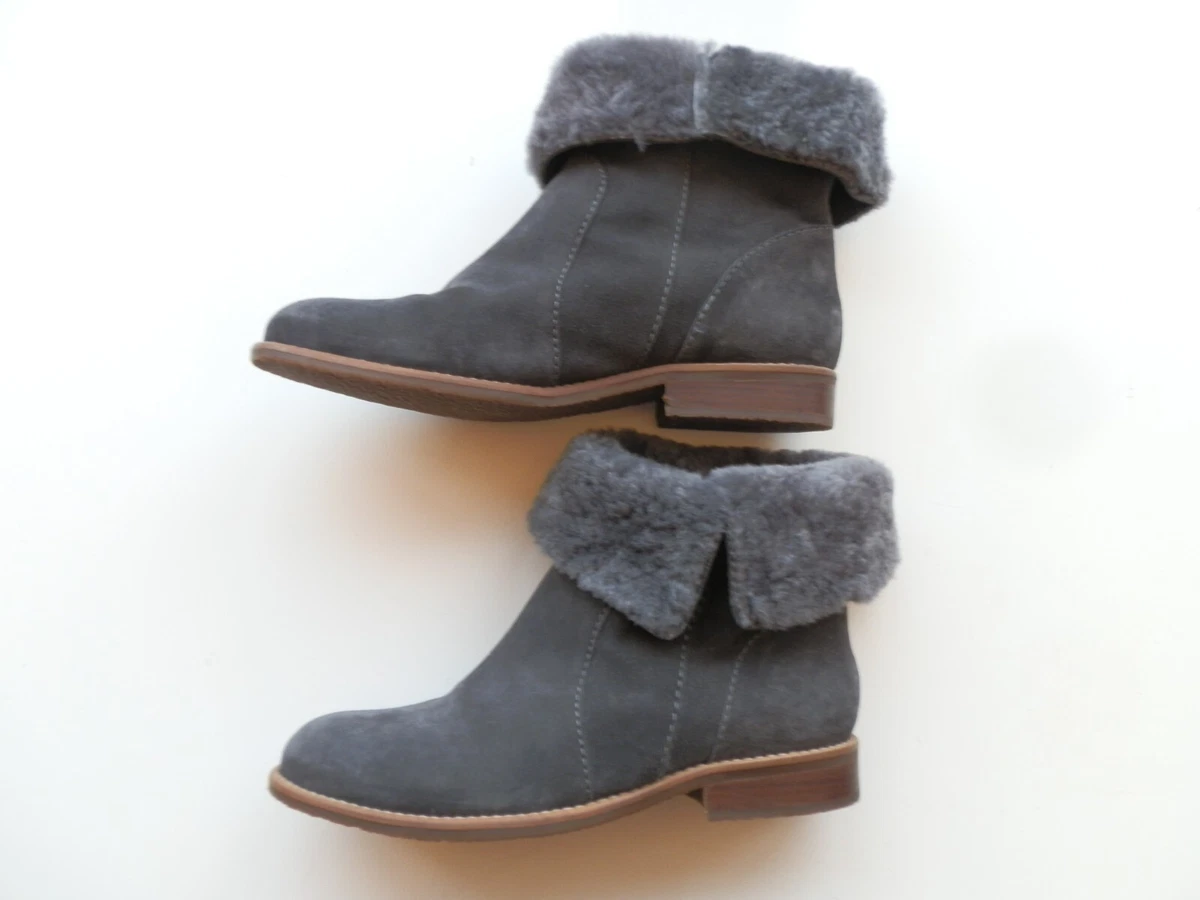 BODEN GREY FUR EDGED ANKLE BOOTS UK SIZE 8 EU 42 eBay