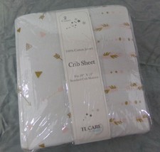 Baby's TL Care Cotton Knitted Jersey Fitted Crib Sheet Arrows and Feathers NEW
