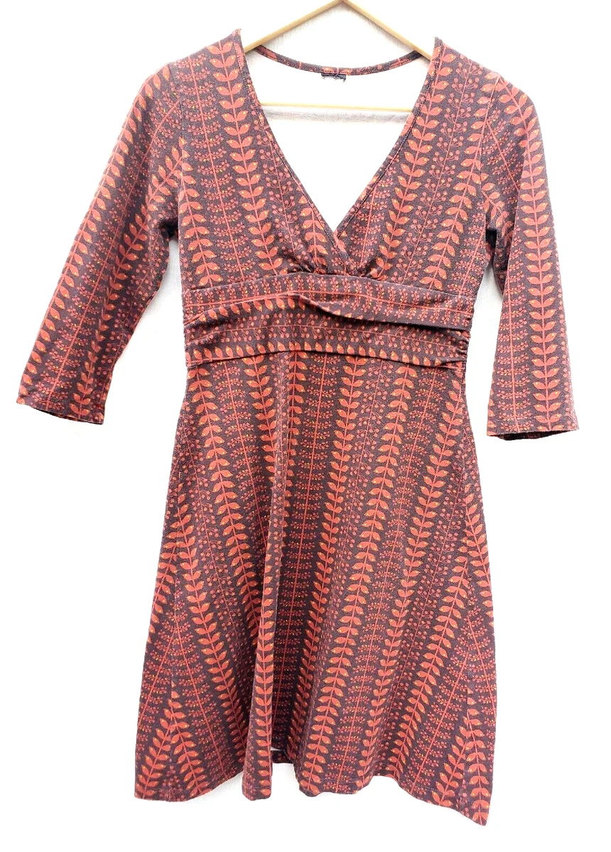 PATAGONIA Margot dress v neck 3 4 sleeves ORGANIC COTTON brown