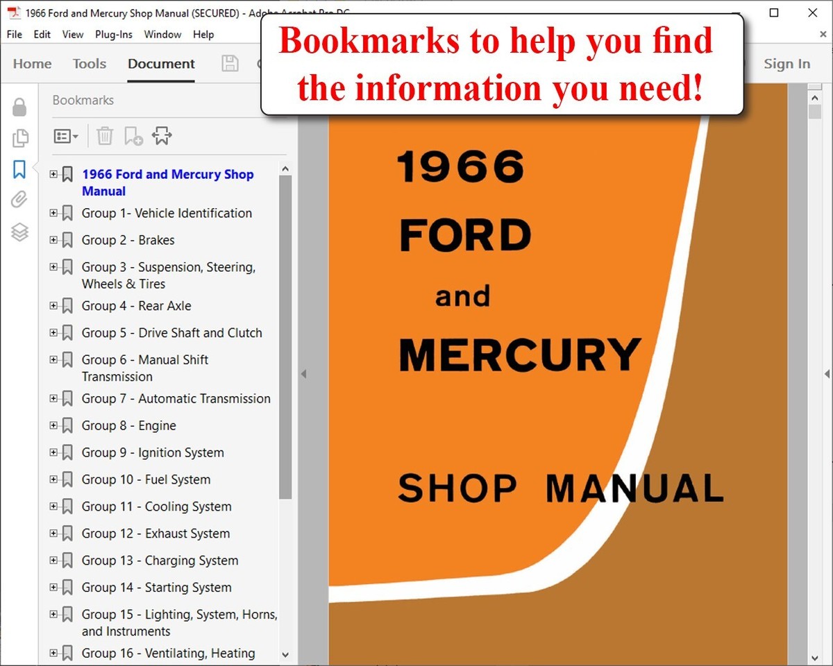 1966 Ford and Mercury Shop Manual (USB) | eBay