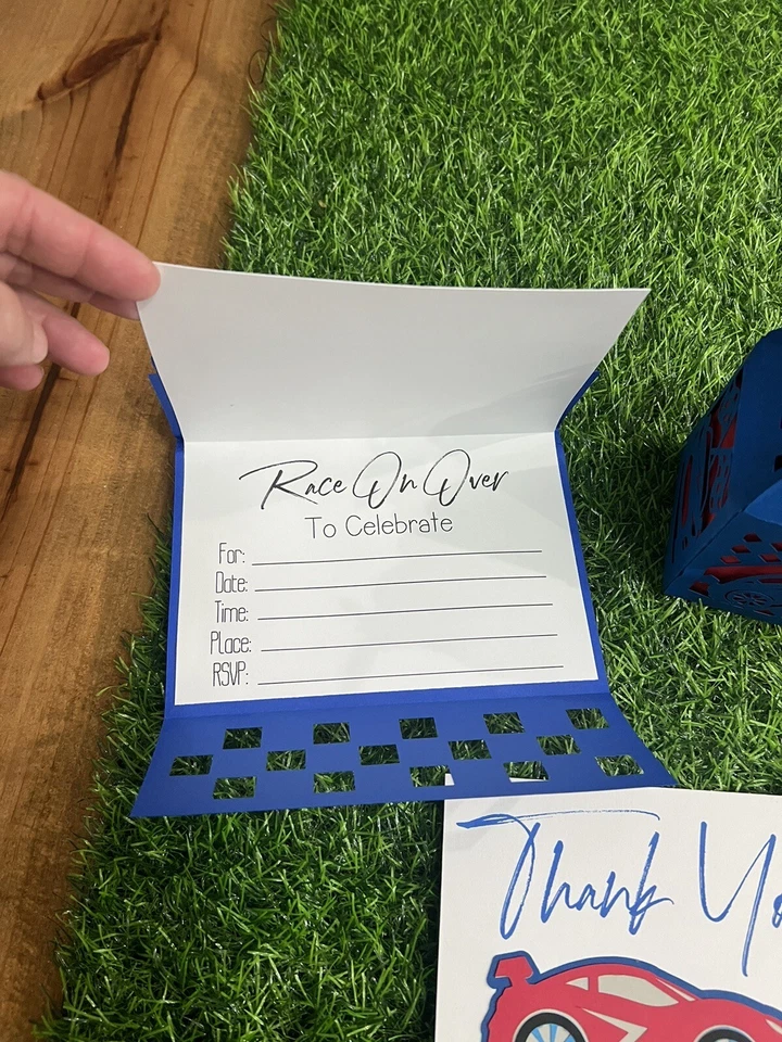 Race Car Birthday Invitations, Thank you Notes, Favor Boxes Set Of 15 Handmade - Image 2 of 4