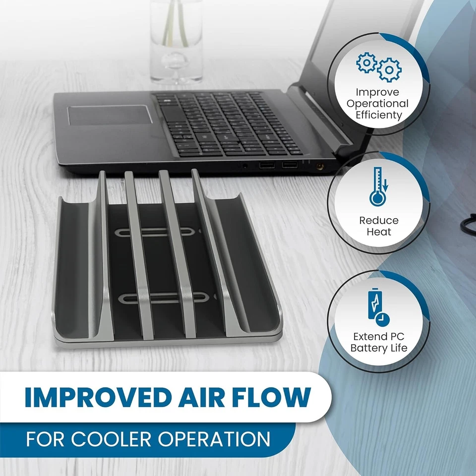 Elestoria Adjustable Multiple Laptop Vertical Stand Holds 5 Devices - Black - Image 3 of 4