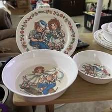 Vintage 1969  Raggedy Ann and Andy Dish Set Plate  And 2 Bowls