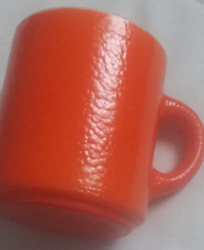 Vintage Hazel Atlas Red Orange Peel Textured Milk Glass Mugs Cups