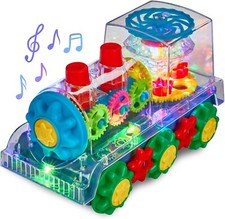 Light Up Train Toy for Toddlers - Transparent Gear Car Toys for Kids