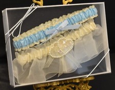 Bridal Garter Set of Two- One to Keep and One to Toss- Vanilla and Blue