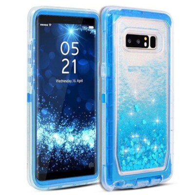 For Samsung S8 Plus Transparent Heavy Duty Glitter Quicksand Case w/ Clip BLUE
