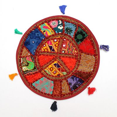 Patchwork indische handgefertigte Dekor ethnische runde Boden Kissenhülle Hül...