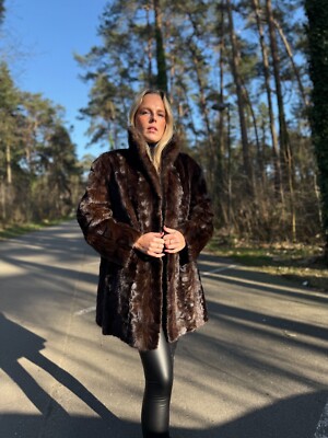 Natural Brown Mink Fur Jacket, XXL Size, Unique Design, Soft Mink Fur, Eye-Catch