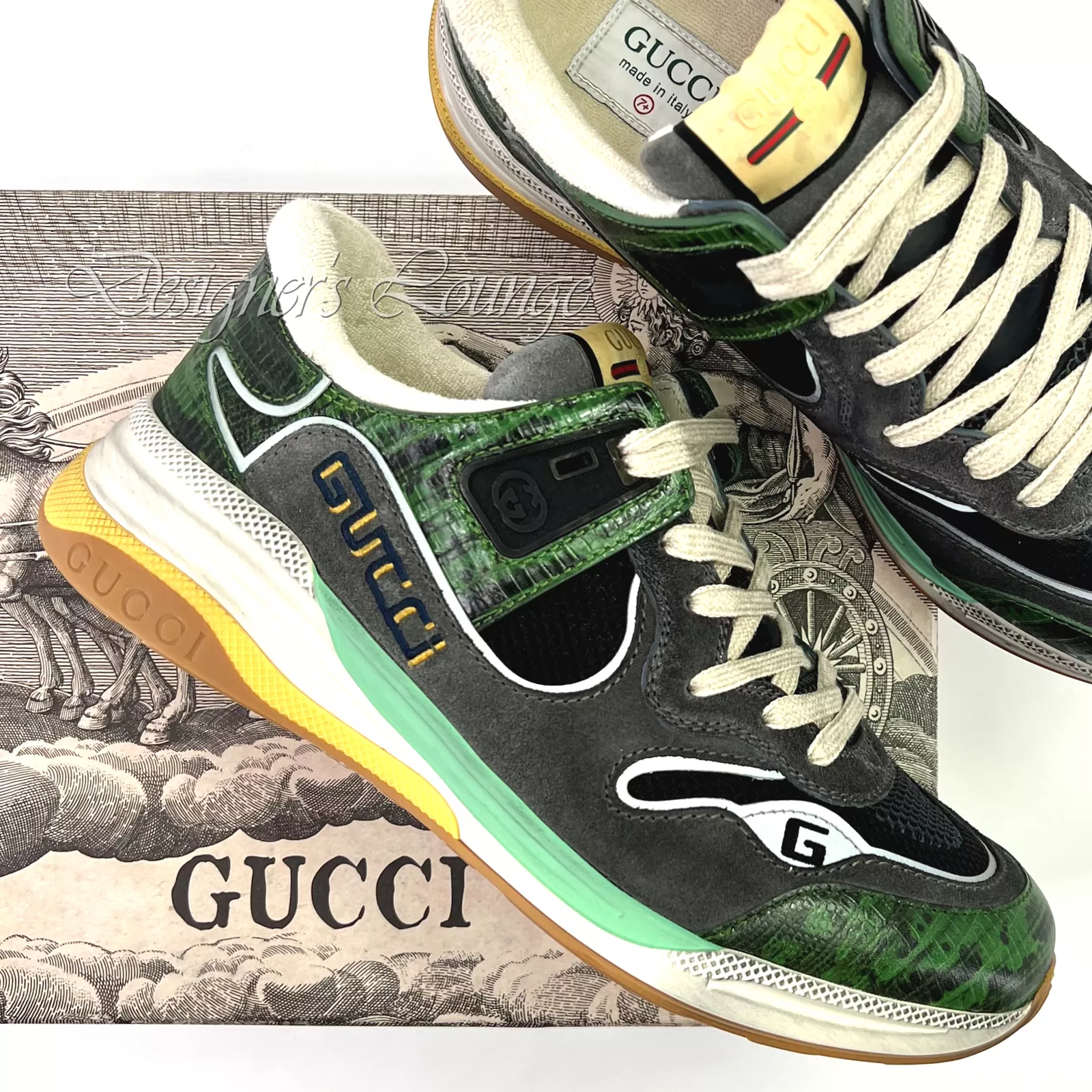 Baskets basses homme GUCCI ULTRAPACE NEUVES en cuir tejus vert G 7,5 / US 8