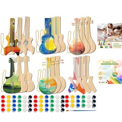 Craft Your Own 36-Piece Bamboo Guitar Set: 6 Designs & 6 Paint Colors Included