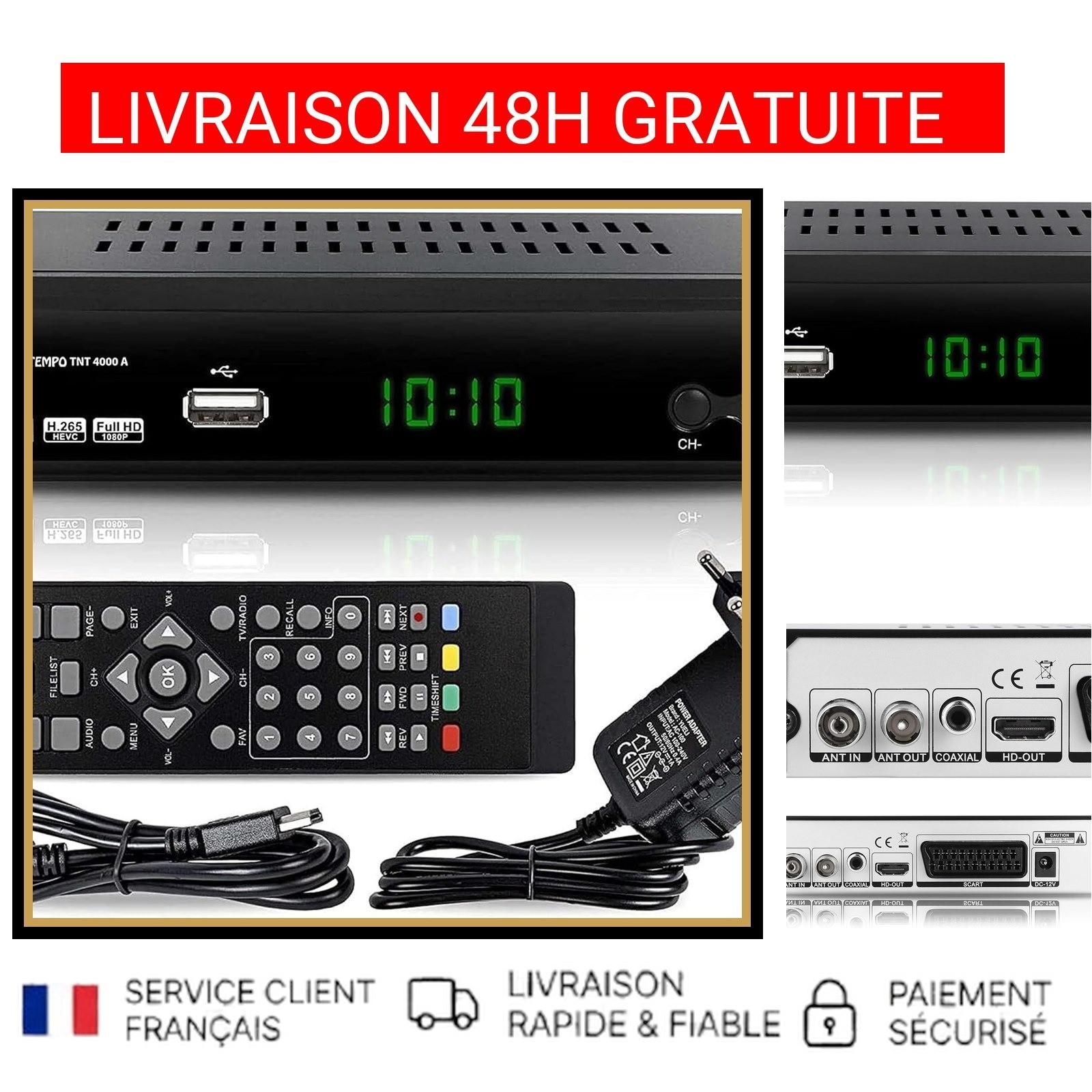 Décodeur TNT HD HEVC récepteur TV Full HD 1080p avec fonction enregistreur PVR