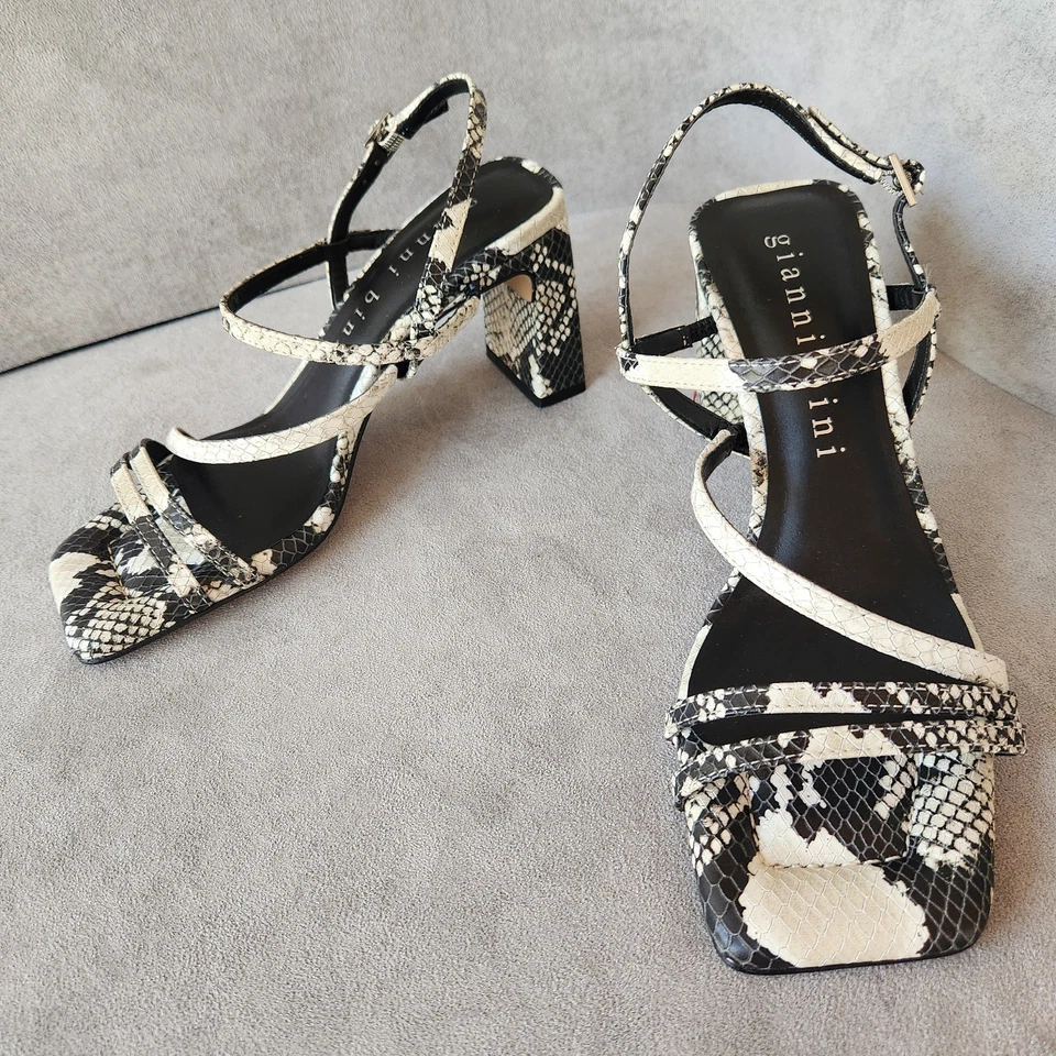 Gianni Bini Sandalias Tacón 8.5 Gris Piel Serpiente Cuero Rosie Bloque Tacón Nuevo $90 Foto 3 de 4
