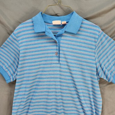 Vintage Queen Bee 70s 80s Polo Shirt Womens Medium Blue Pink Green Stripes Korea