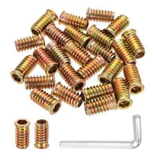 100 Pcs Threaded Insert for Wood, 5/16" - 18 Threaded Studs 25mm Length, Gold