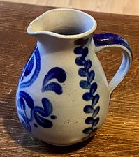 Gorgeous 1970s Gerz Westerwald Salt Glaze 5” Blue Bembel Jug Krug Handmade