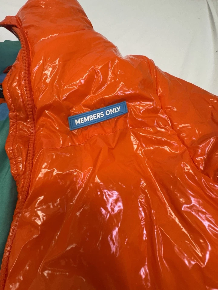 Винтажный членов только Hi-Shine пуховик куртка яркий оранжевый W синий подкладка маленький Y2K - Изображение 3 из 4