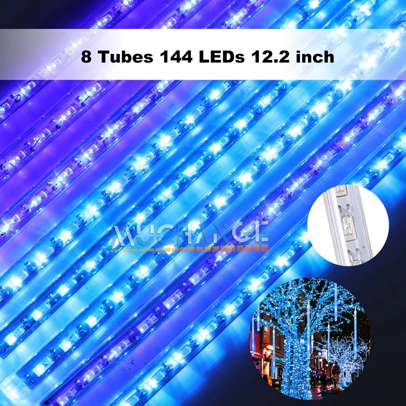 8 Tubos 144 LED luces solares de cadena de lluvia de meteoritos Navidad Foto 2 de 4