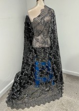 Silver Black Sequins embroidery Lace Fabric 50 Width Sold By The Yard