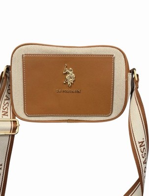 U.S. Polo Assn. Brown Beige Shoulder Bag Logo Gold Hardware Adjustable Strap