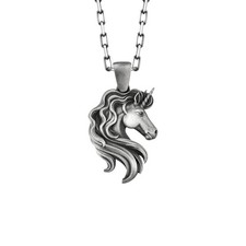 Unicorn Charm in Oxidized Sterling Silver Necklace for Girlfriend Gift