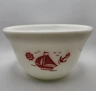 Vintage McKee Milk Glass Nautical Sailboat Mixing Bowl Red Ship Anchor