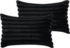 20" X 12" Black Throw Pillow Covers Pack of 2, Soft Fluffy Faux Fur Decorative P