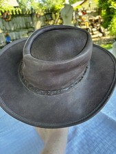 AUSTRALIAN BC Genuine Leather Steer Hide Hat Handmade Sz SMALL