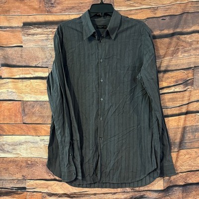 Corneliani ID Men s Casual Button-Down Shirt Charcoal Striped L 100% Cotton
