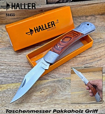 Haller 84455| Klassischer Taschenmesser Hechtklinge Verzierungen Pakkaholz Griff
