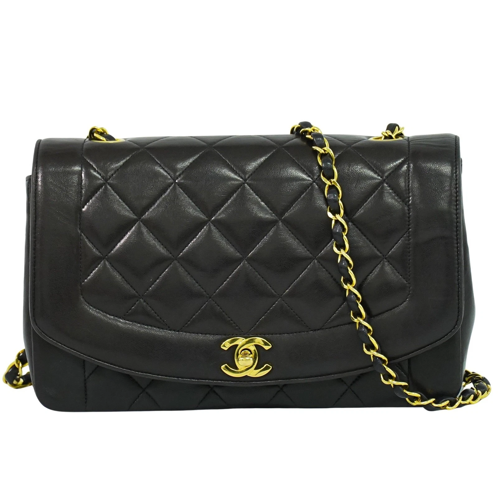 Borsa a tracolla CHANEL Diana CC Matelasse in pelle con catena nera oro