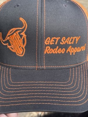 Get Salty Rodeo Apparel Cap  Dark Gray w/Orange Mesh Snapback Trucker OSFA Hat