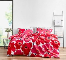 NEW Marimekko Unikko Organic Cotton Percale Comforter & Sham Set Full/Queen Red