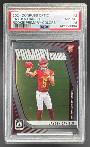 EL.212 Jayden Daniels 2024 Panini Donruss Optic Rookie Primary Colors RC PSA 8