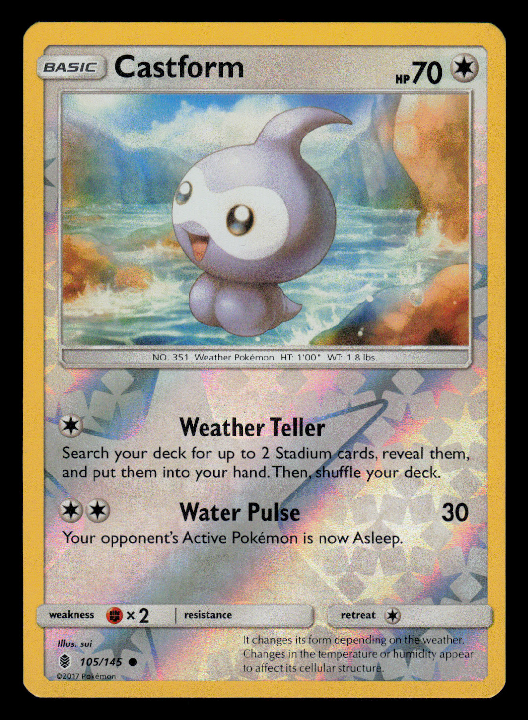 NM/EXC - Pokemon Castform 105/145 Guardians Rising Reverse Holo Common