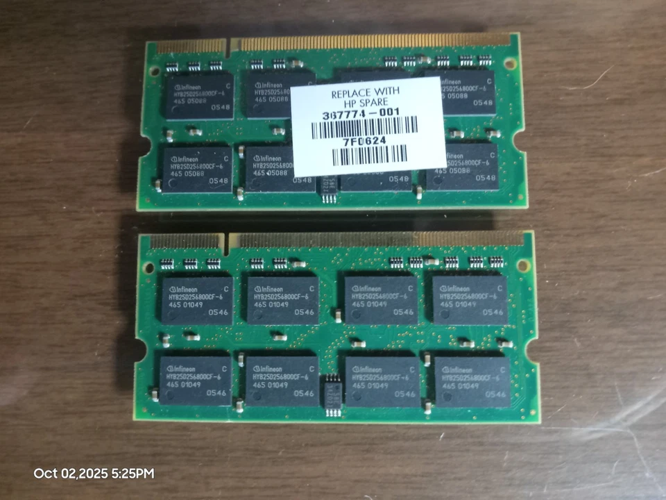 Memory - Infineon 512MB DDR 333 CL2.5 HYS64D32020HDL-6-C (2X 512 MB; for 1024MB) - Image 2 of 2