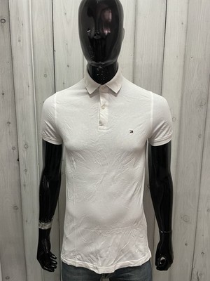 Herren Poloshirt Weiß Slim Fit Baumwolle Shirt Casual Logo Tommy Hilfiger Größe S