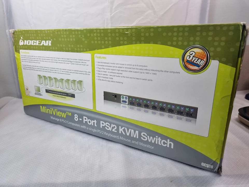 IOGEAR Miniview GCS78 8-port PS/2 KVM switch in open box. - Image 2 of 4