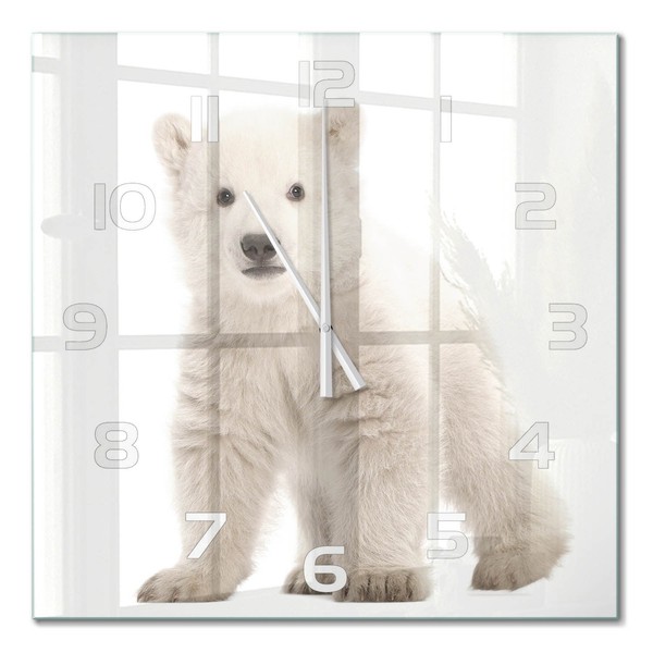 Wanduhr Aus GehäRtetem Glas Mit Leisem Uhrwerk EisbäR WeißE Zeiger 60X60 Cm-image