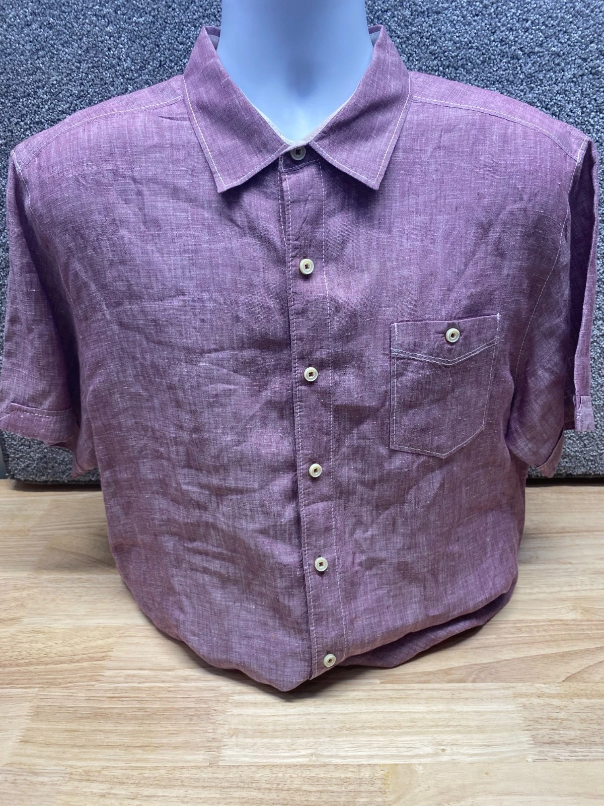 Tommy Bahama Relax Mens L 100% Linen Purple Button Front Shirt Camp Travel