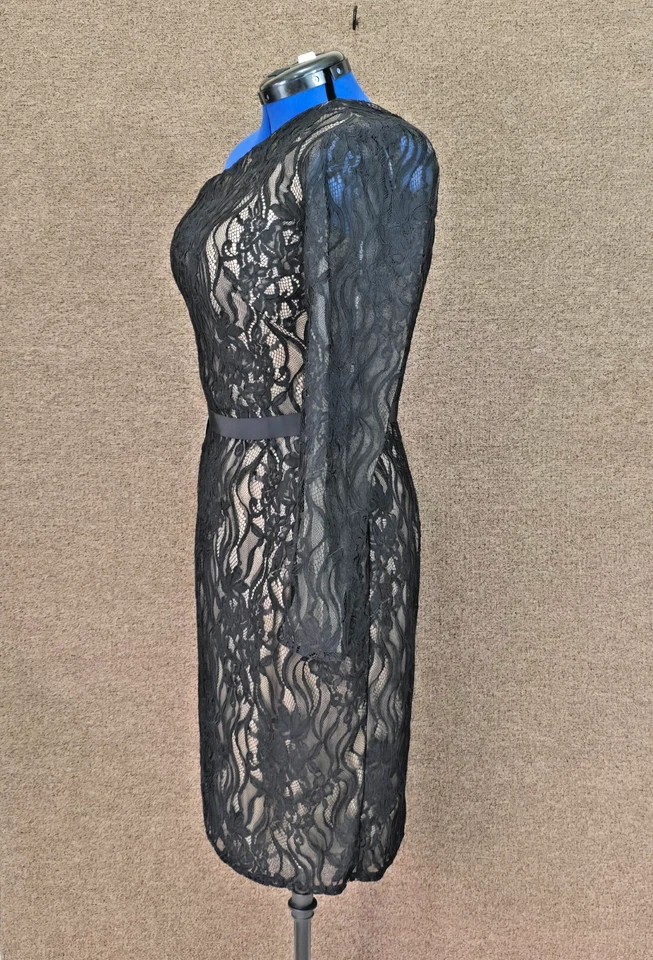 Vestido de encaje Tadashi Shoji Barceló de un hombro verde azulado negro talla 14 nuevo con etiquetas Foto 3 de 4