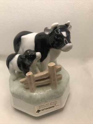 Vintage Porcelain Otagiri Music Box Momma & Baby Cow Japan Country Road Take Me
