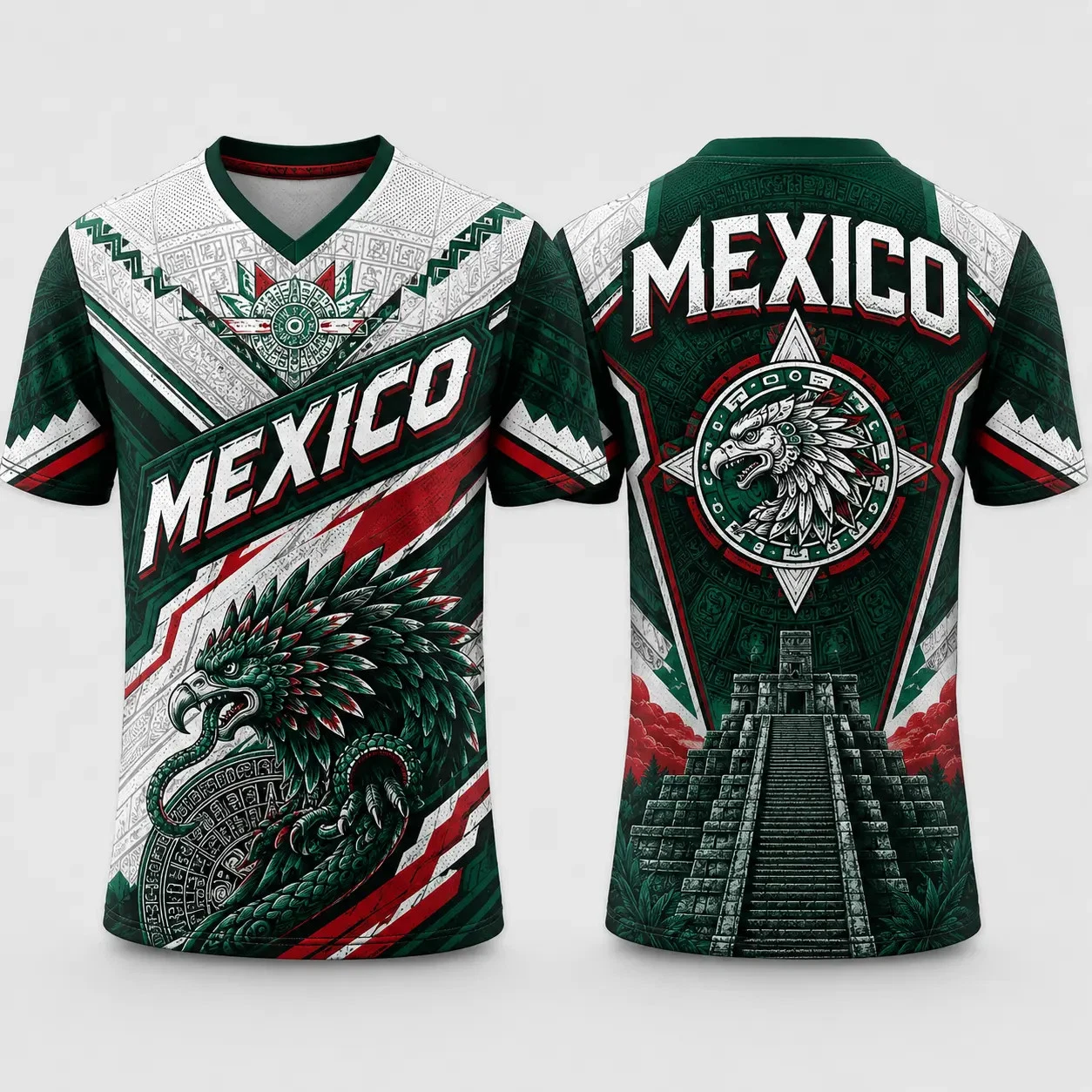 Men's Short-Sleeve V-Neck Mexico Jersey, Aztec Eagle Graphic