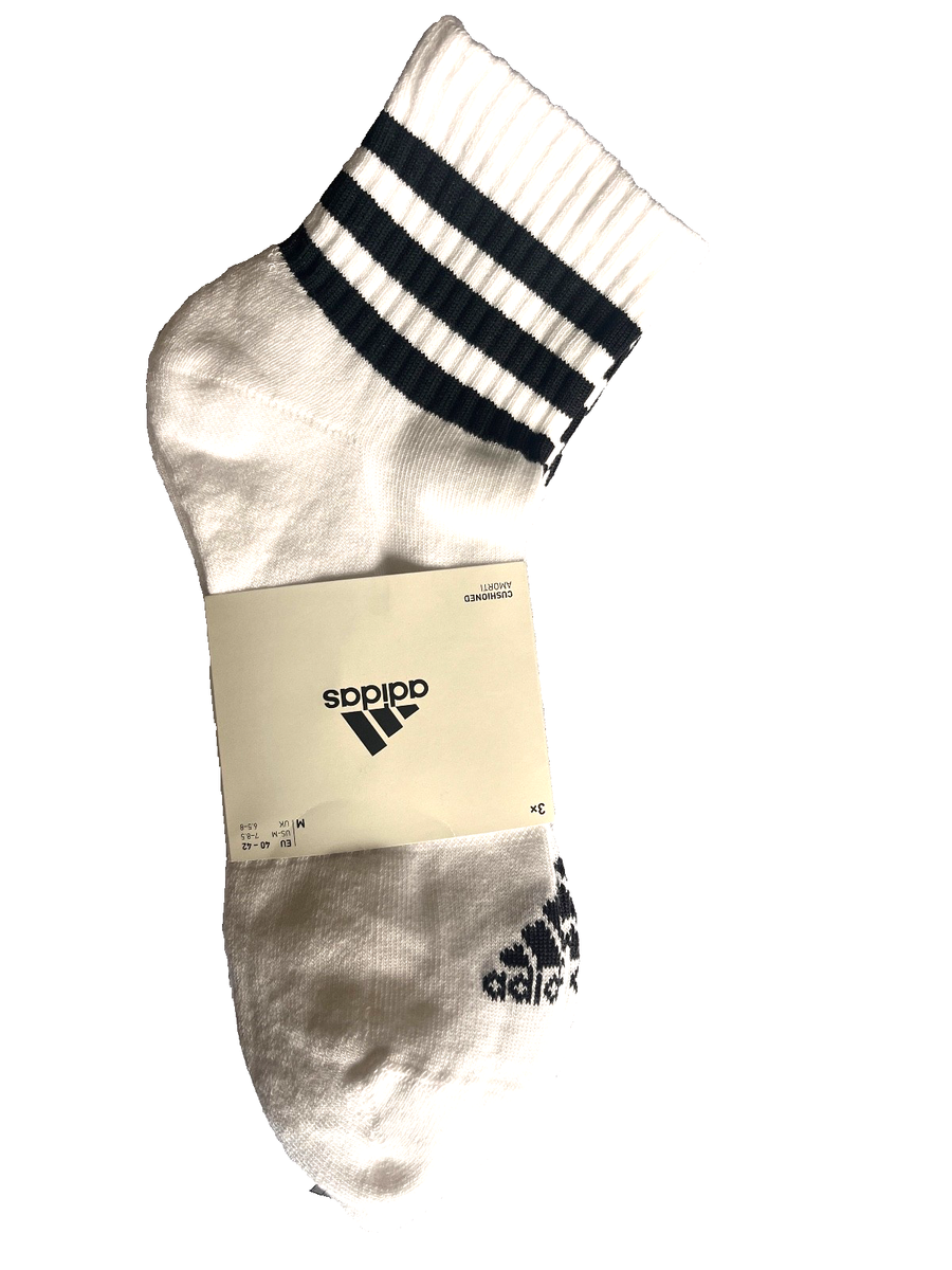 Adidas Cushioned Ankle Socks Pairs (White with Black Stripes